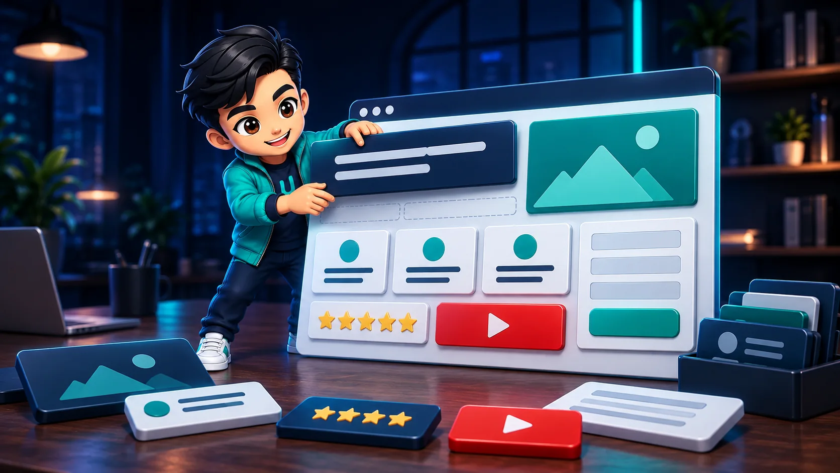 มาสคอต ScaleUpThai จัดวางหัวข้อ รูปภาพ ประโยชน์ แบบฟอร์ม และปุ่มบน Landing Page